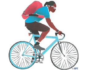 ドロップハンドルのスポーツ用自転車を、半袖で短パンの男性が漕いでいるイラスト