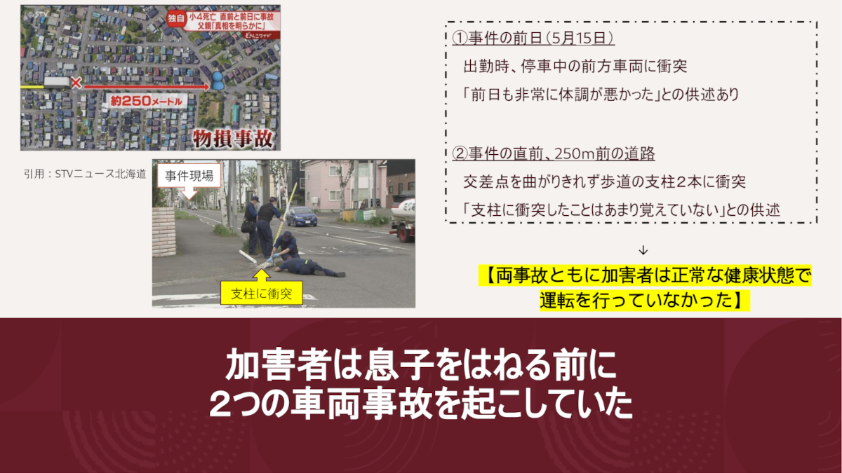 説明資料です。加害者は息子をはねる前に2つの車両事故を起こしていた。